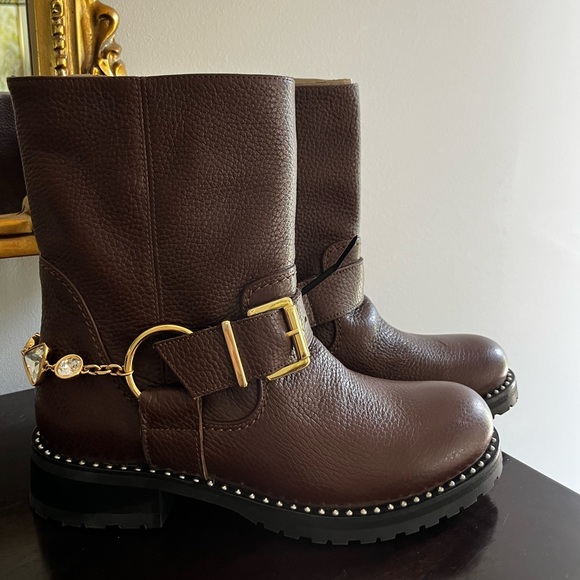 Sophia Webster BLAKE BIKER BOOT Chocolate & Crystal Harness - Picture 9 of 16